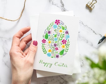 Happy Easter Card / Pretty Floral Watercolour Easter Card / Single Card or Pack of Cards, Ref: #H5