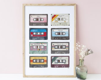 Personalised Retro Cassette Tape Print, Unframed Wall Art