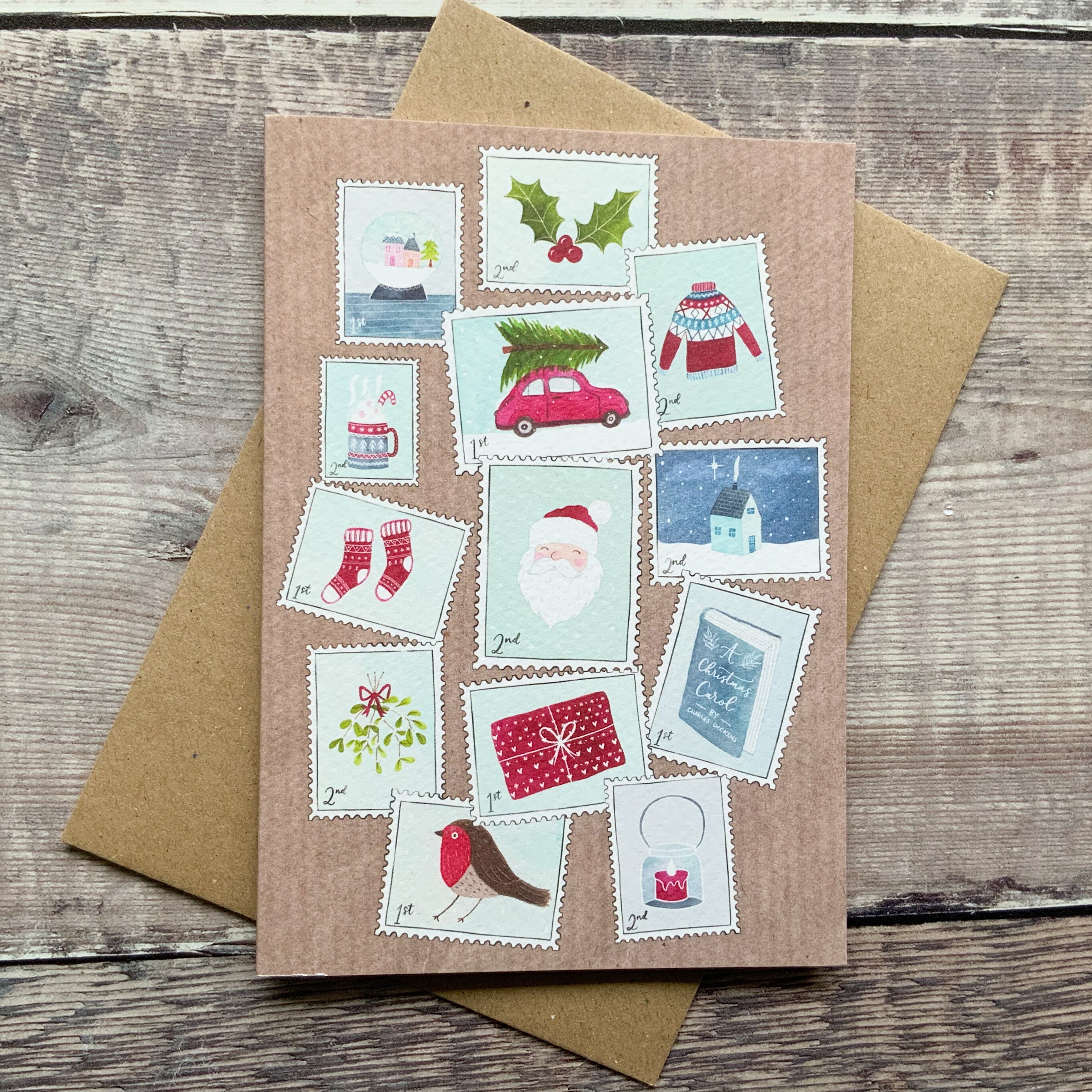 Illustrated Christmas Postage Stamp Card Single or Pack of 4 Etsy UK