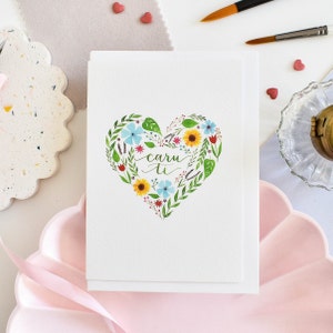 Caru Ti - Welsh Love You Card, Carden Dydd Santes Dwynwen, Welsh Valentine’s Day Card, Originally Hand Painted Floral Watercolour, Ref: #C4