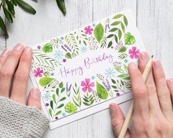 Pretty Botanical Happy Birthday Card, Ref: #H3