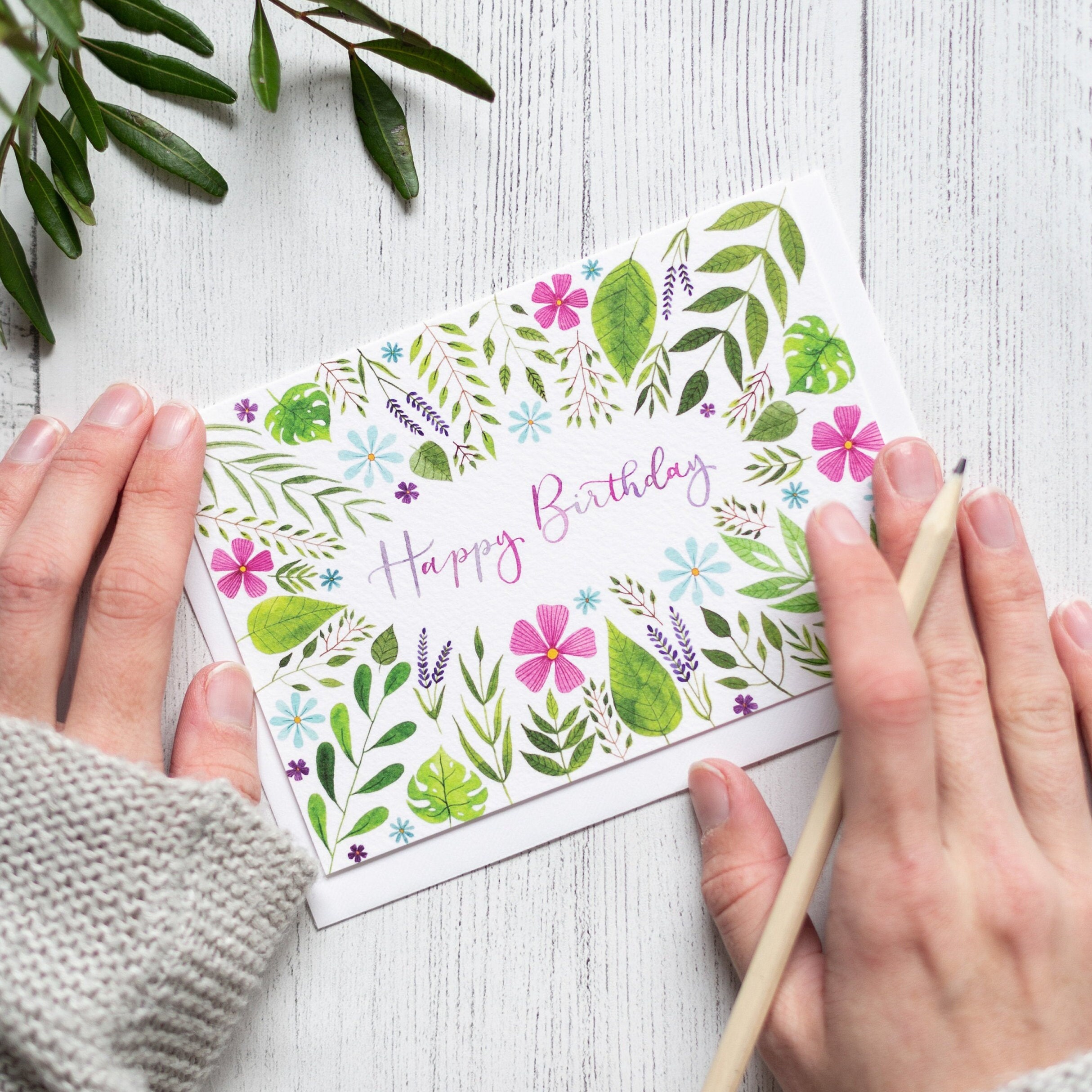 Happy Birthday Card For Her, Pretty Floral Watercolour Birthday Card,…