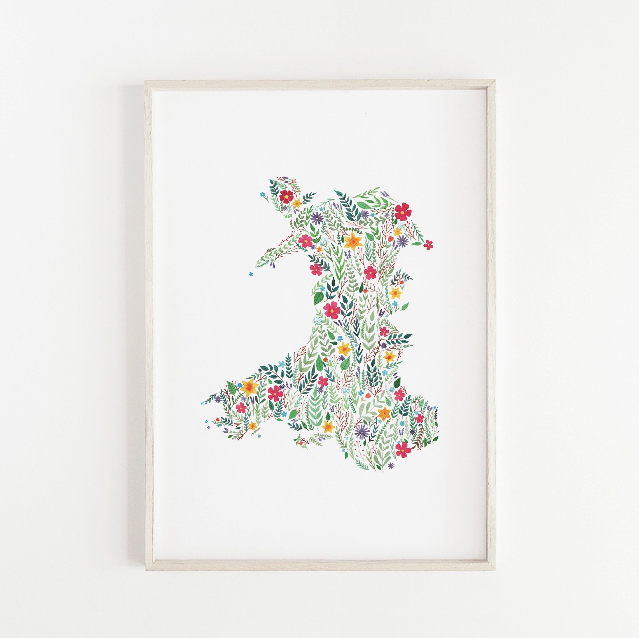 Floral Map of Wales / Unframed Print / Originally Hand Painted Waterc…