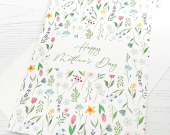 Floral Happy Mother's Day Card, Originally Hand Painted Floral Watercolour Card, Ref: #H20