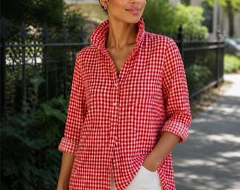 RUFFLE AMERICAN LIVING Shirt for Women, super cute repurposed Men’s oxford 100% cotton shirt