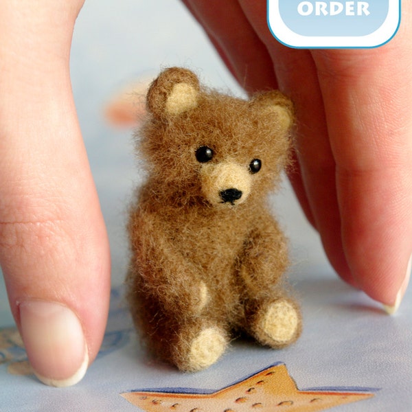 Brown teddy bear miniature OOAK Needle felted soft sculpture original handmade for doll house / by SaniAmani