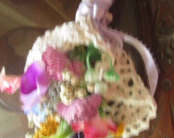 Tiny Tussie Mussie -floral in a vintage doily dried and silks used