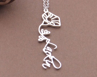 Silver Birth Flower Name Necklace-Custom Bridesmaid Gift for Her-Mother's Day Gift