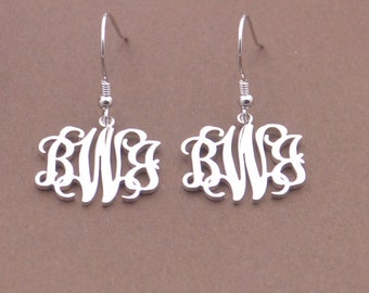 Personalized Monogram Earrings For Women-Sterling Silver Earrings-You Can Order Any Initials-Gift For Her