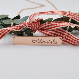 Rose gold Name Bar Necklace,Engraved Name Bar Necklace-Personalized Christmas gift for her