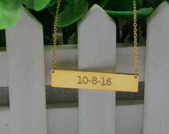 Number necklace engraved any date-Personalized Birthday Bar Necklace-Engraved anniversary Necklace