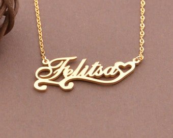 Collier prénom en or avec un coeur, collier prénom unique, collier coeur minimaliste, cadeau personnalisé pour elle