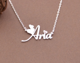 Name Necklace With Birthstone -Custom Birthstone Necklace-Name Necklace For Kids,Mom
