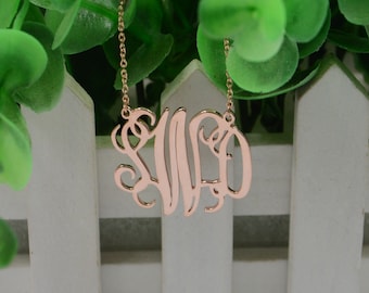 Monogram Necklace-Rose Gold Monogrammed gifts-Personalized 1 inch monogram Pendant for Mom-Mother's day gift