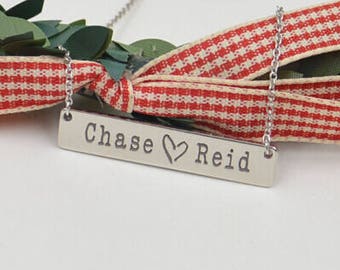 Christmas necklace-name bar necklace-engraved any name,two names necklace-silver handmade jewelry-gift for couples,girlfriend