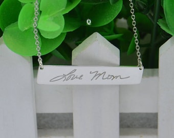 Handwriting necklace-handwriting gift-bar necklace-Handcraft jewelry-Christmas gifts for Mom,Family