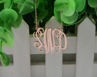 Rose Gold Monogram Necklace-Personalized 1 inch Monogram Necklace-Monogram Font-3 Initials Necklace-Monogram Jewelry