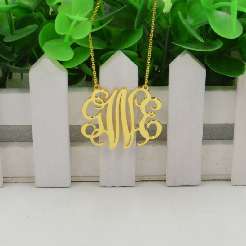 Monogram Necklace Gold1.25 Personalized Monogram Etsy