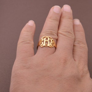 Monogram ring-initials ring-monogram jewelry-sterling silver monogran ring plated gold-Personalized gift for Mom,women image 3