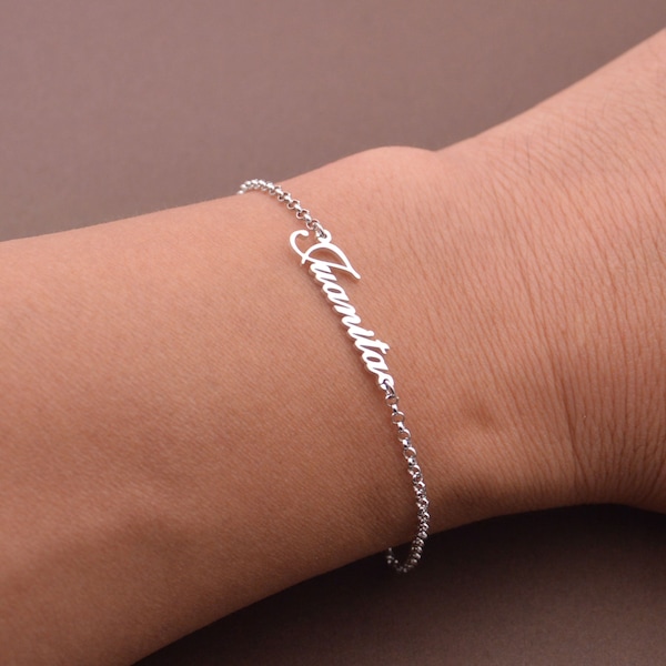 Personalized Sterling silver name bracelet for women-nameplate bracelet-mother's day gift