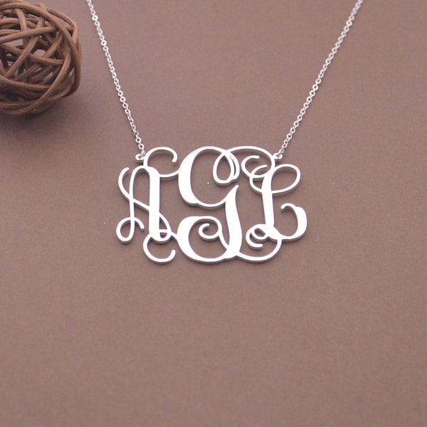 Extra Large Monogram Necklace-2 inch Monogrammed Initials Necklace-Gift For Her