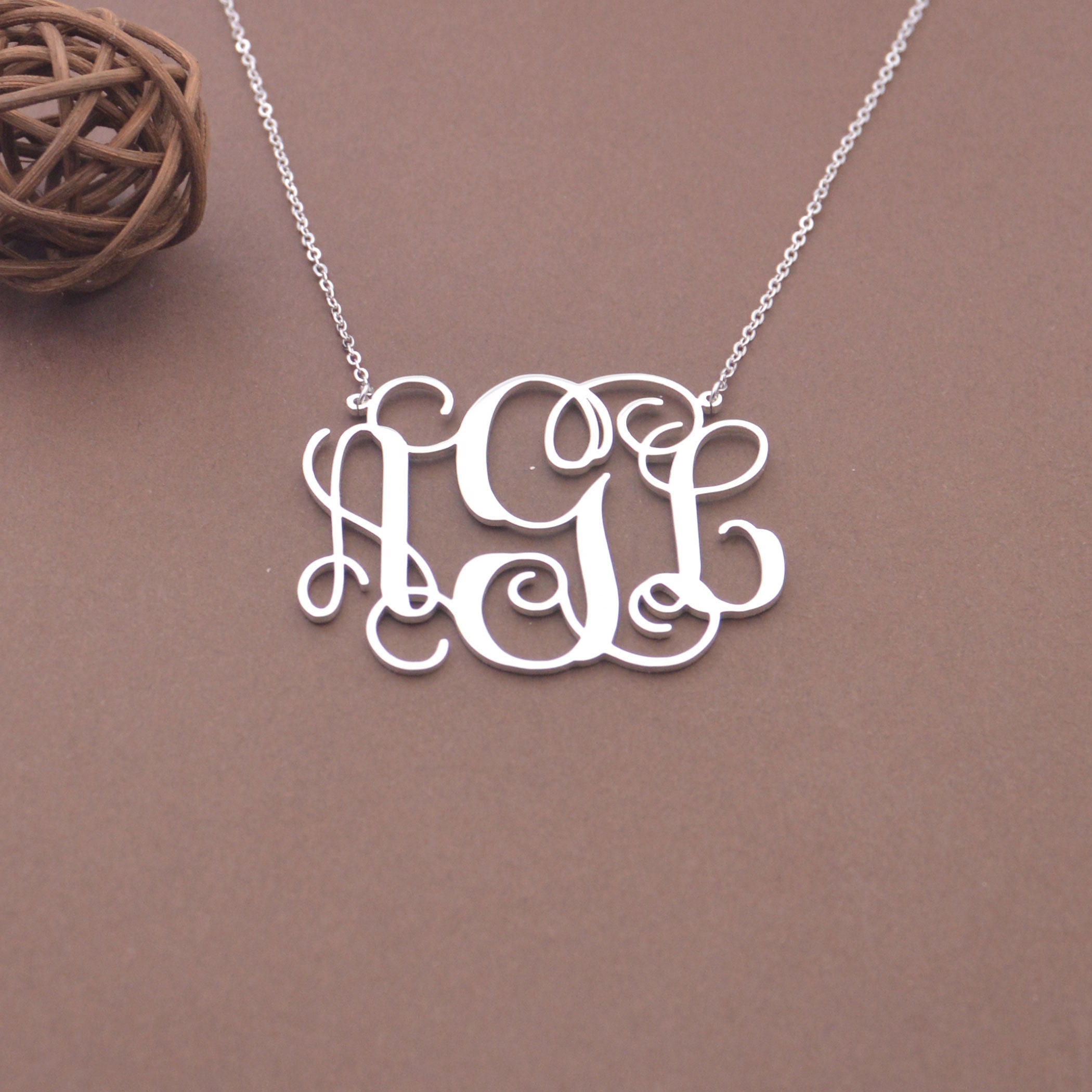 Large Decorative Border Engraved Monogram Necklace – HanaLaura