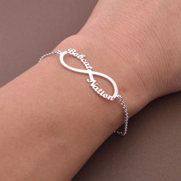 Pulsera con nombre infinito-Pulsera infinita de plata-Regalo personalizado para mamá-Regalo de cumpleaños