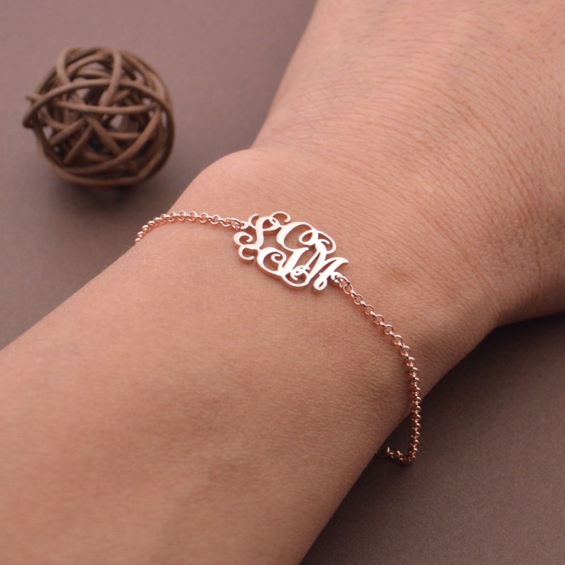 Silver Monogram bracelet-Sterling silver monogram jewelry-Handmade Christmas gift for Sister image 9