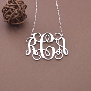 Oversize Monogram Necklace,2 inch Large Silver Monogrammed Necklace,Personalized Initials Monogram Necklace,Gift For Women