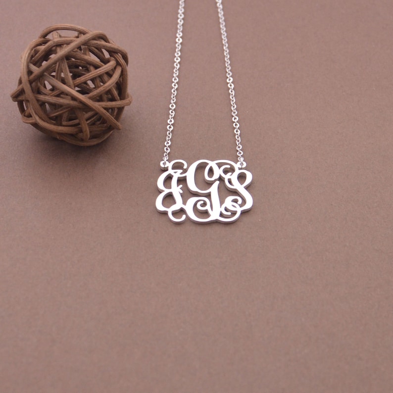 925 sterling silver monogram necklace-silver monogram initials necklace-any initials-Personalized monogrammed gift image 3