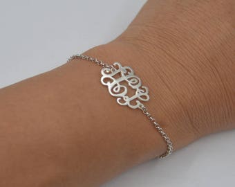 Silver Monogram bracelet-Sterling silver monogram jewelry-Handmade Christmas gift for Sister
