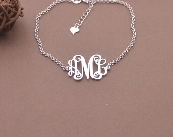 Personalized Monogram Bracelet, Sterling Silver, Gold, Rose Gold, Custom Initials