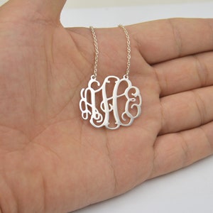 Monogram necklace-sterling silver 3 initial necklace for Mom-personalized 1.25&quot; initials necklace-circle monogram necklace