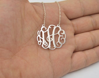 Monogram necklace-sterling silver 3 initial necklace for Mom-personalized 1.25" initials necklace-circle monogram necklace