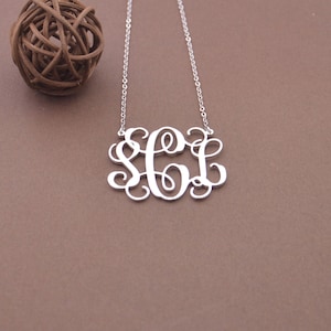 925 sterling silver monogram necklace-silver monogram initials necklace-any initials-Personalized monogrammed gift image 1