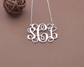 925 sterling silver monogram necklace-silver monogram initials necklace-any initials-Personalized monogrammed gift