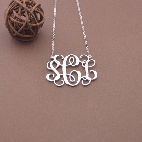 925 sterling silver monogram necklace-silver monogram initials necklace-any initials-Personalized monogrammed gift