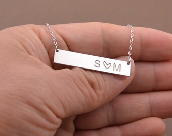 Initials Necklace With Heart, Name Bar Necklace,Birthday Gifts,Personalized Gift For Wife,Lover