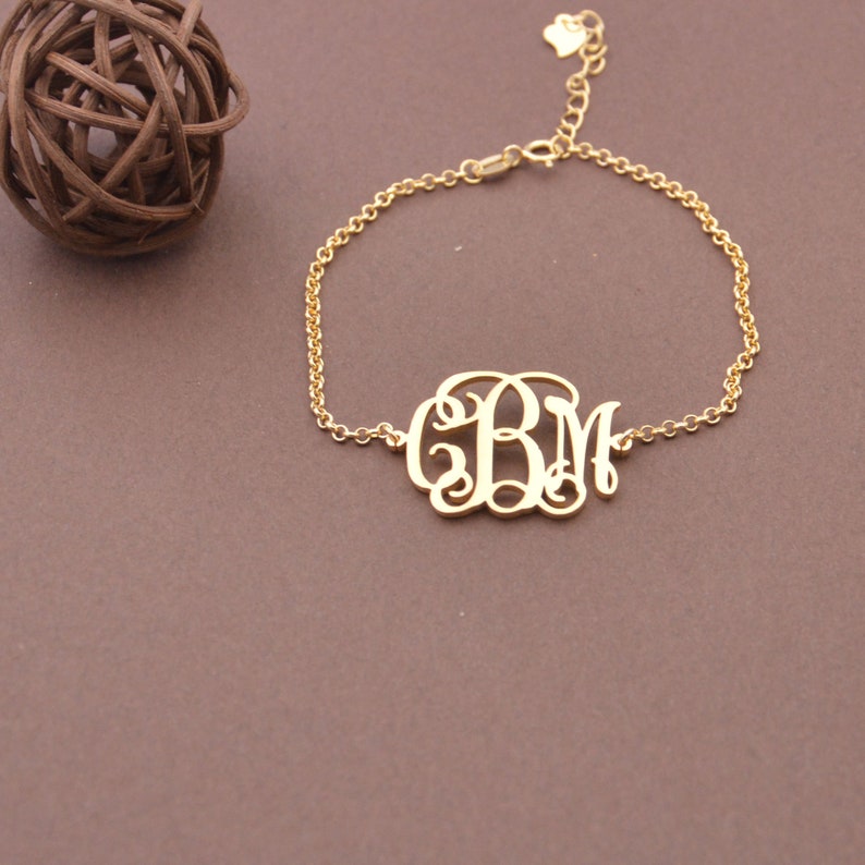 Silver Monogram bracelet-Sterling silver monogram jewelry-Handmade Christmas gift for Sister image 4