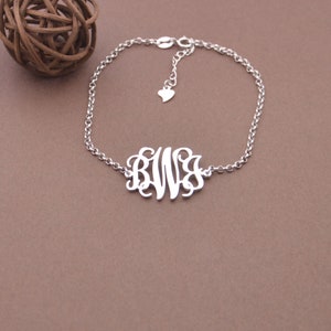 Silver Monogram bracelet-Sterling silver monogram jewelry-Handmade Christmas gift for Sister image 2