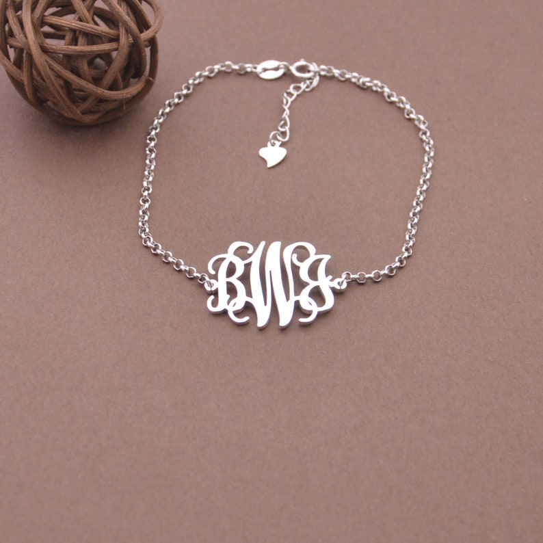 Silver Monogram bracelet-Sterling silver monogram jewelry-Handmade Christmas gift for Sister image 2