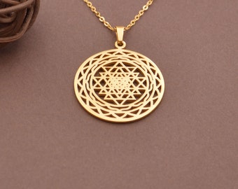 Gold Sri Yantra Pendant,Meditation Necklace,Spiritual Necklace,Talisman Pendant,Sacred Geometry Necklace,Gift For Her