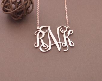 Rose gold monogram necklace-monogrammed gift-925 silver plated rose gold-Personalized Christmas gift for friend