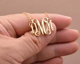 Personalized 18K Gold Plated Monogram Necklace, Initial Jewelry