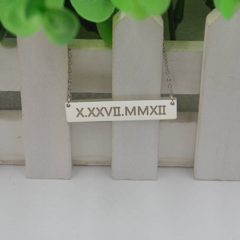 Roman numeral necklace,Personalized bar necklace,Personalized anniversary gift for women image 1