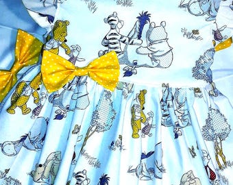 Winnie the Pooh Dress Sleeveless or Flutter Birthday Dress White Winnie the Pooh Party Dress Winnie & Friends Baby Girl Dress 3mo to 6yr USA