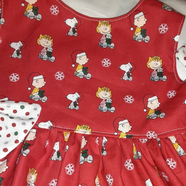 Christmas Peanuts Gang Dress Christmas Snoopy Charlie Brown Lucy Christmas Party Dress Photo with Santa Dress 3moto6 yr Flutter OrSleeveless