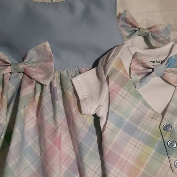 Twins Brother Sister Boy Girl Outfit Sibling Matching Outfit Boy Suit Pastel Plaid Baby Suit Spring Summer --Dress avail in separate listing