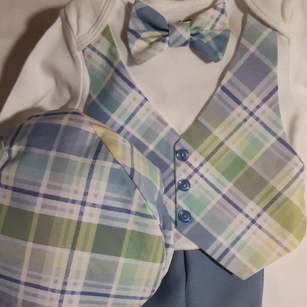 Baby Blue Plaid Suit Baptism Sibling Brother SisterTWINSMatching Dress avail. Long or Short Sleeve Newb to24mo Suit Hat orVEST & BowTie USA