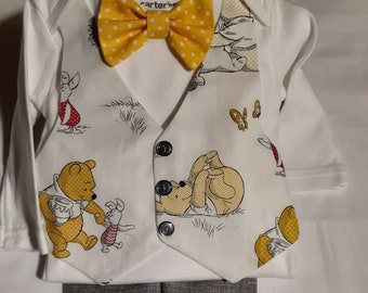 Winnie the Pooh Vest  Bow Tie Short orLong Sleeve Carter'sBodysuit  Add Pants &Hat Brother Sister Outfits Complete Suit/Matching Dress avail